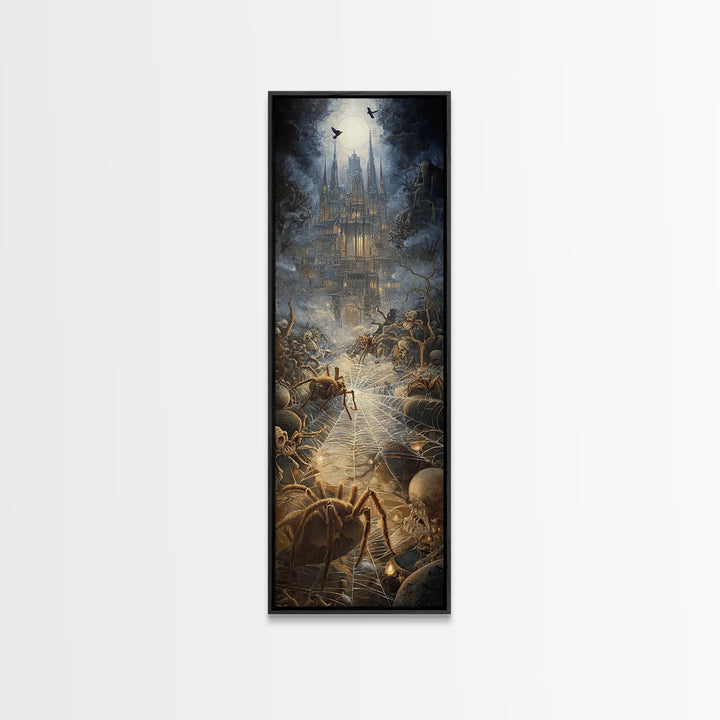 The Spider Sewing Circle, Surreal Apocalyptic Art, Tall Narrow Wall Art, Dark Fantasy Wall Art, Canvas Print, Halloween Wall Art