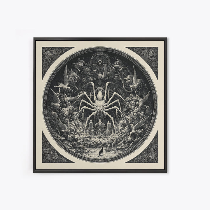 The Spider Sewing Circle, Biomechanical Horror Art, Square Wall Art, Gothic Horror Wall Art, Canvas Print, Halloween Wall Art