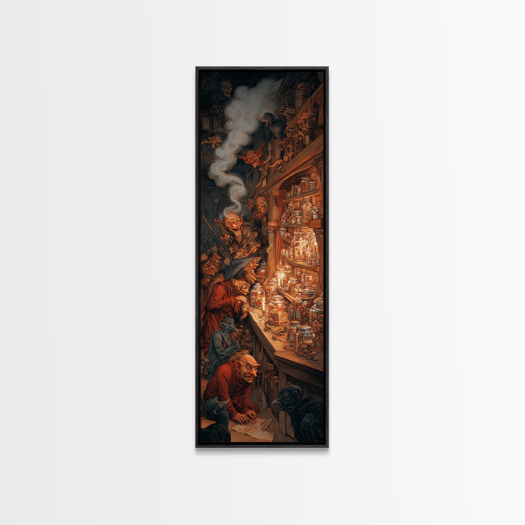 The Goblin Candy Shop, Dark Renaissance Art, Tall Narrow Wall Art, Gothic Horror Wall Art, Framed Canvas Print