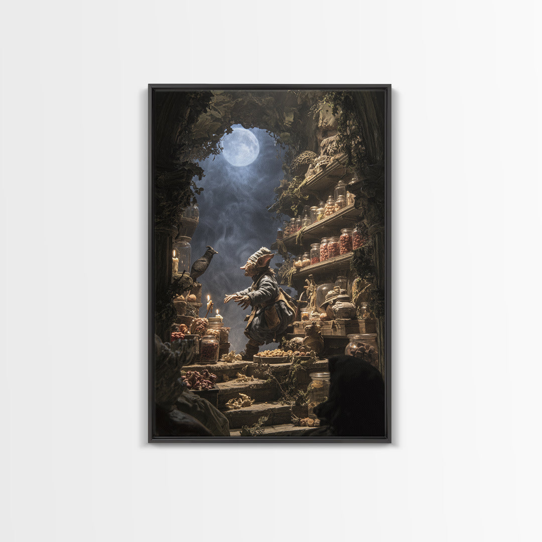 The Goblin Candy Shop, Baroque Witchcraft Art, Vertical Wall Art, Dark Fantasy Wall Art, Canvas Print, Halloween Wall Art