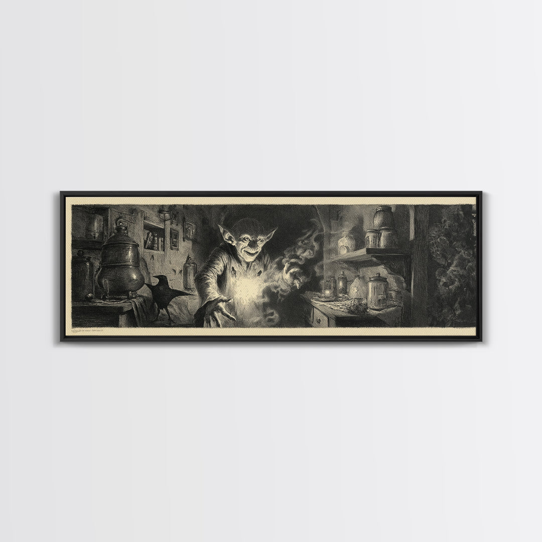 The Goblin Candy Shop, Symbolist Dream Art, Extra Wide Wall Art, Gothic Horror Wall Art, Framed Canvas Print, Halloween Wall Art