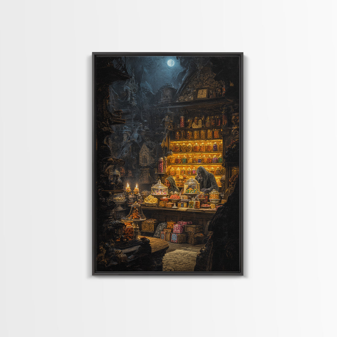 The Goblin Candy Shop, Ornate Symbolist Art, Vertical Wall Art, Macabre Wall Art, Canvas Print, Halloween Wall Art