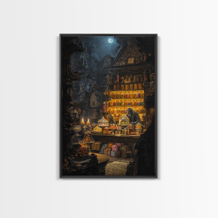 The Goblin Candy Shop, Ornate Symbolist Art, Vertical Wall Art, Macabre Wall Art, Canvas Print, Halloween Wall Art