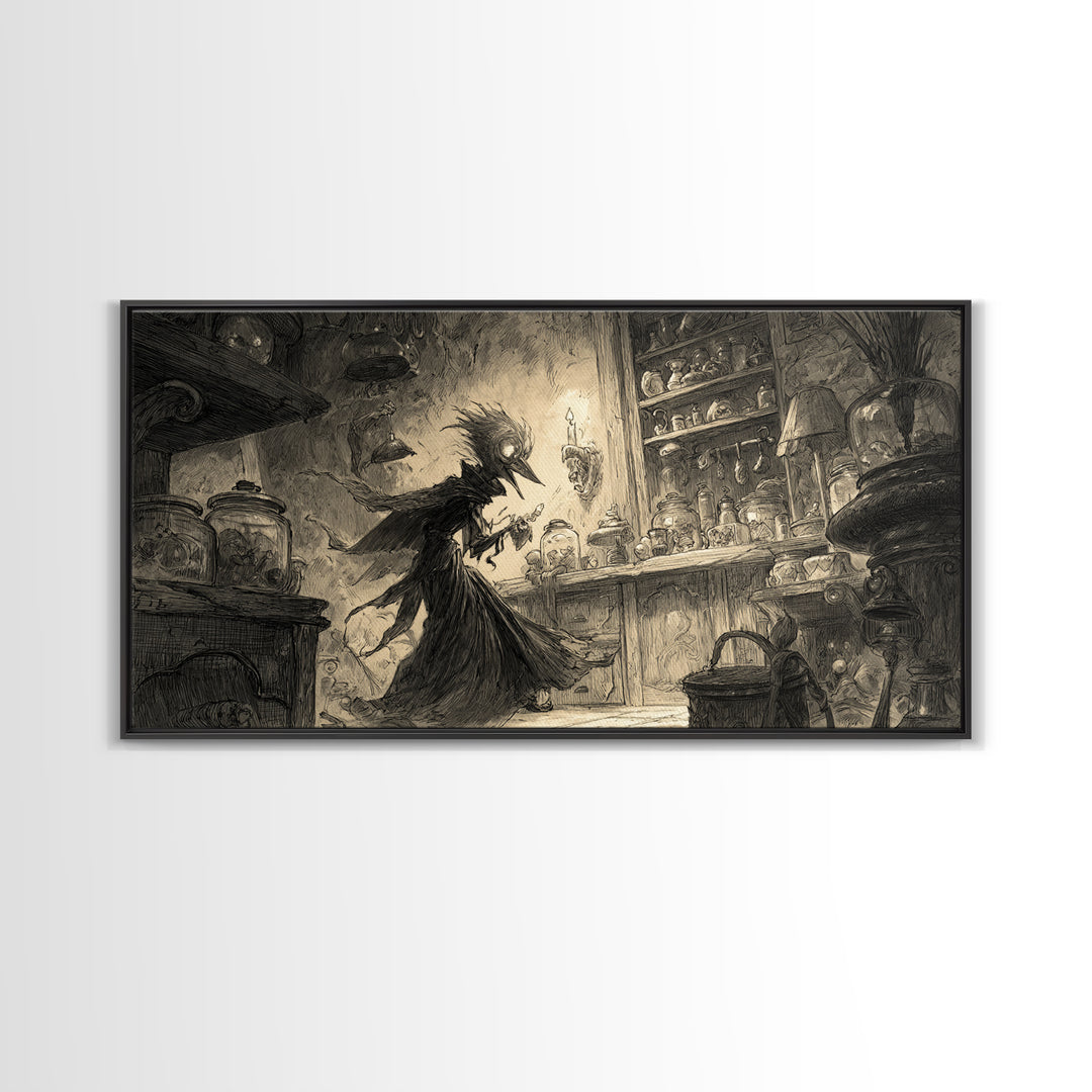 The Goblin Candy Shop, Expressionist Nightmare Art, Wide Panoramic Art, Dark Halloween Decor, Canvas Print, Halloween Wall Art