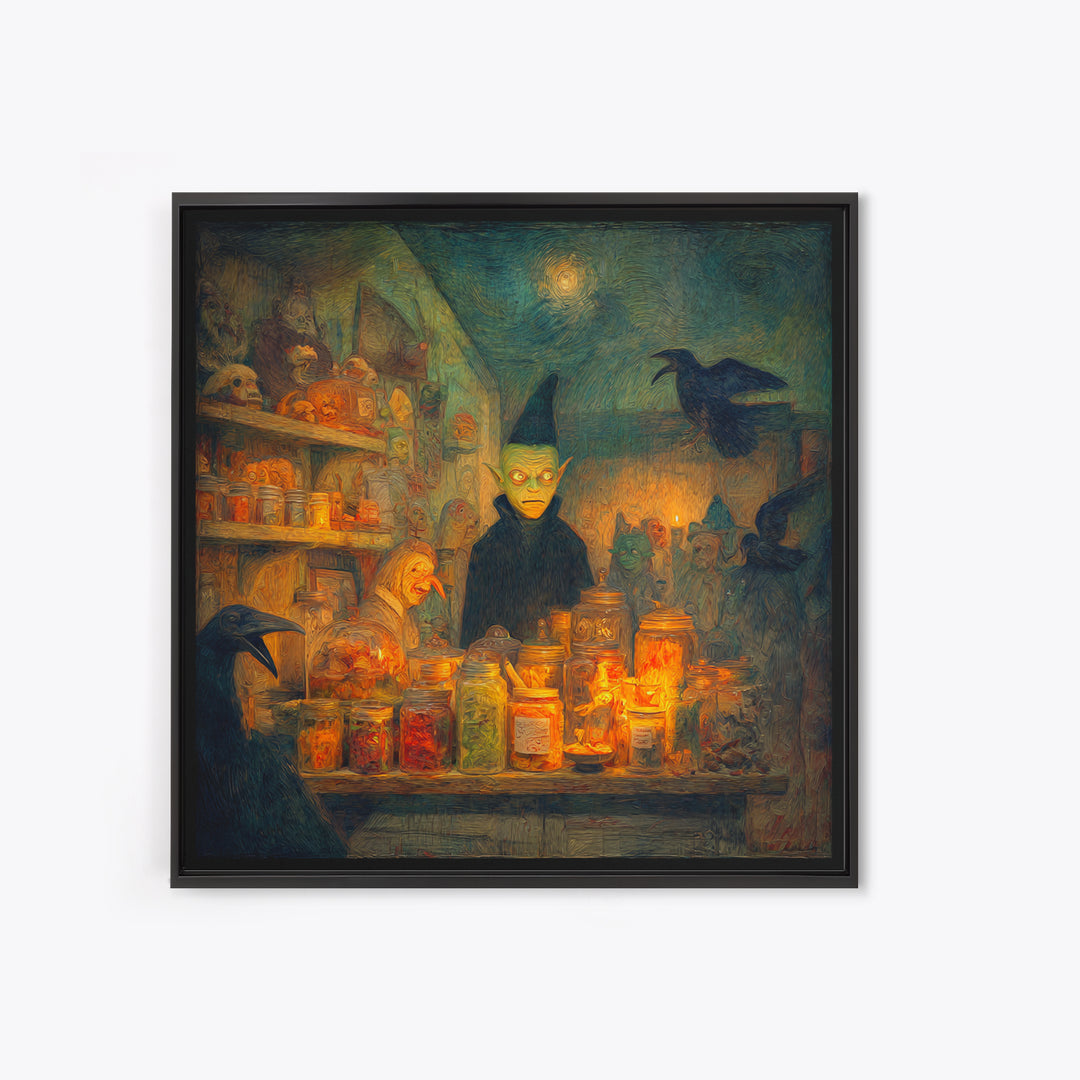 The Goblin Candy Shop, Expressionist Gothic Art, Square Wall Art, Dark Halloween Decor, Canvas Print, Halloween Wall Art, Gothic Home Decor