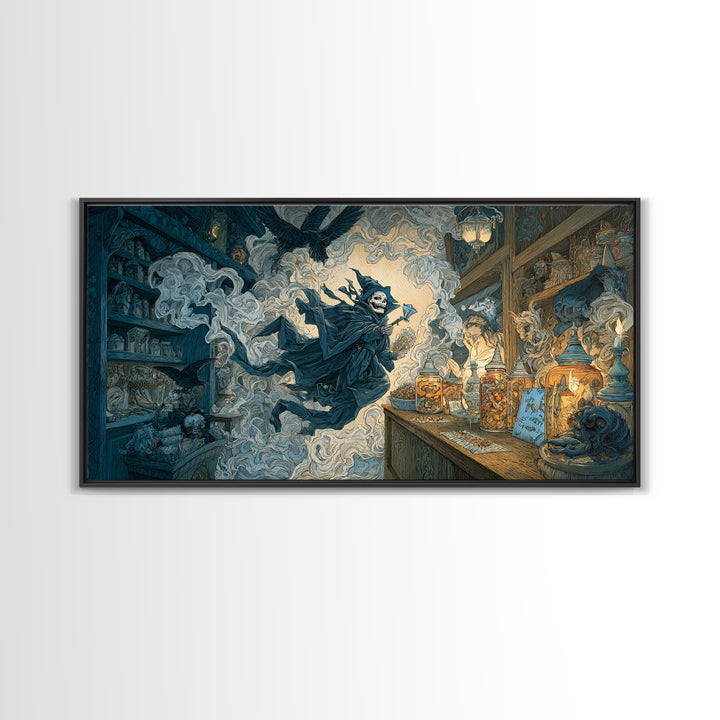 The Goblin Candy Shop, Macabre Folk Print Art, Wide Panoramic Art, Gothic Horror Wall Art, Framed Canvas Print