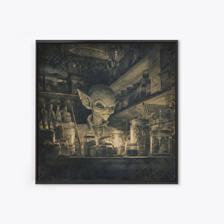The Goblin Candy Shop, Biomechanical Horror Art, Square Wall Art, Macabre Wall Art, Canvas Print, Halloween Wall Art, Gothic Home Decor