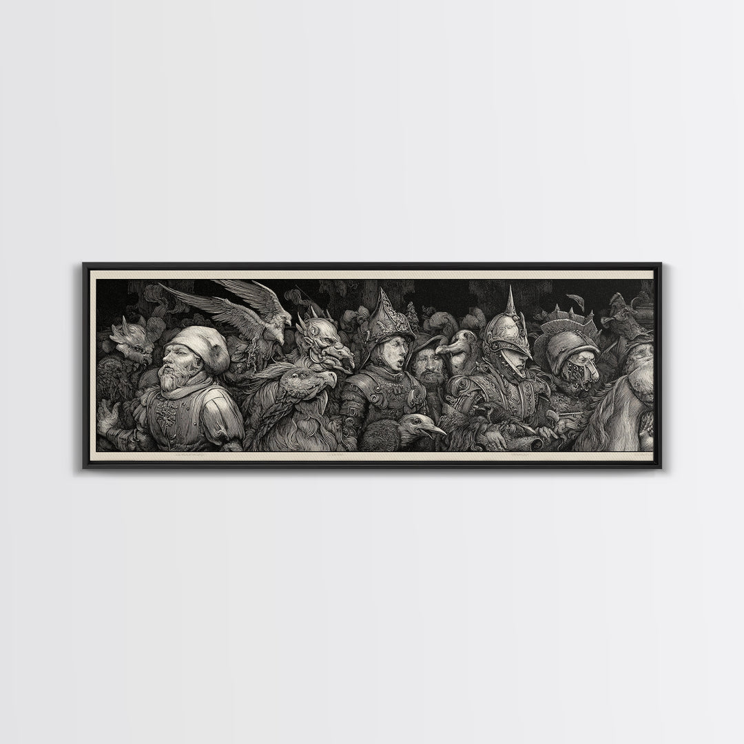 The Haunted Toy Parade, Renaissance Engraving Art, Extra Wide Wall Art, Gothic Horror Wall Art, Canvas Print, Halloween Wall Art
