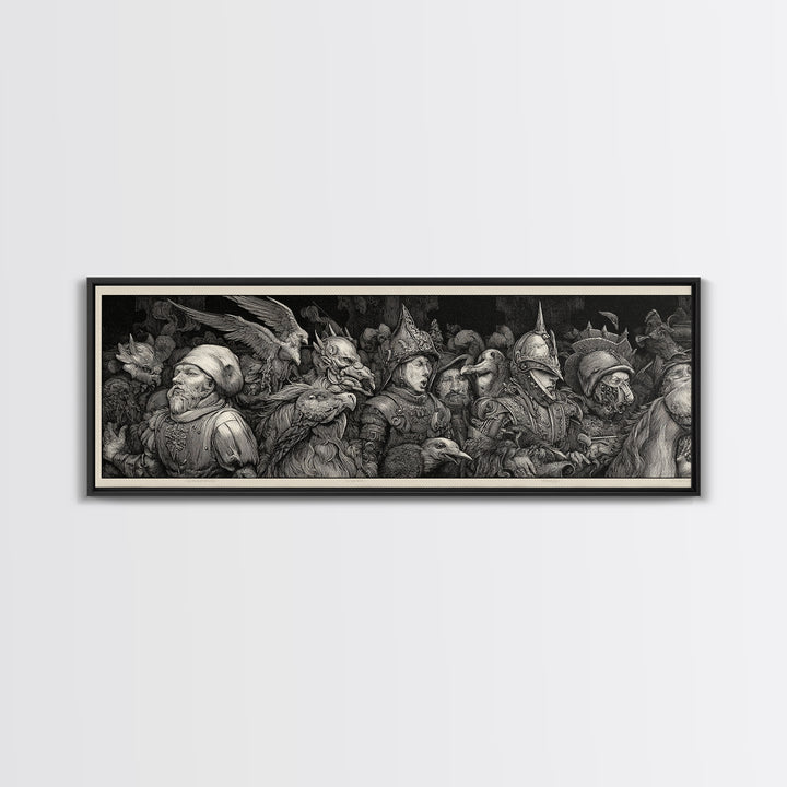 The Haunted Toy Parade, Renaissance Engraving Art, Extra Wide Wall Art, Gothic Horror Wall Art, Canvas Print, Halloween Wall Art