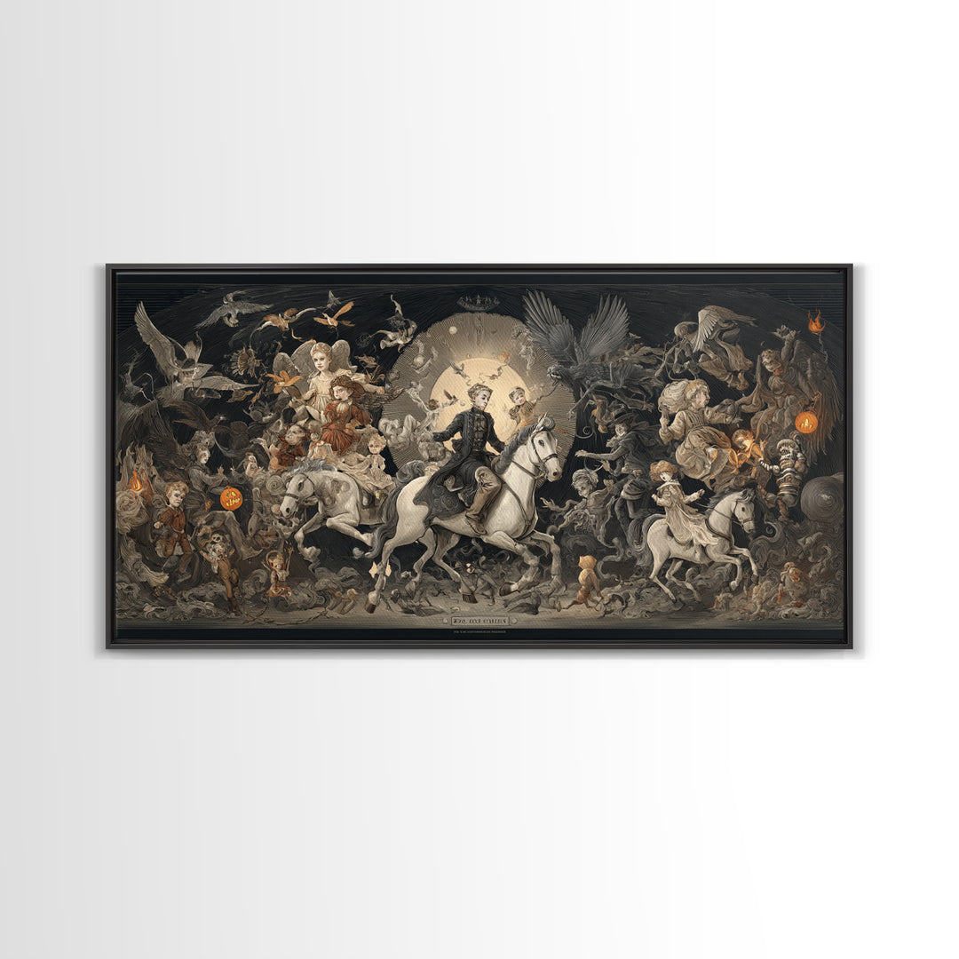 The Haunted Toy Parade, Visionary Gothic Art, Wide Panoramic Art, Dark Fantasy Wall Art, Canvas Print, Halloween Wall Art