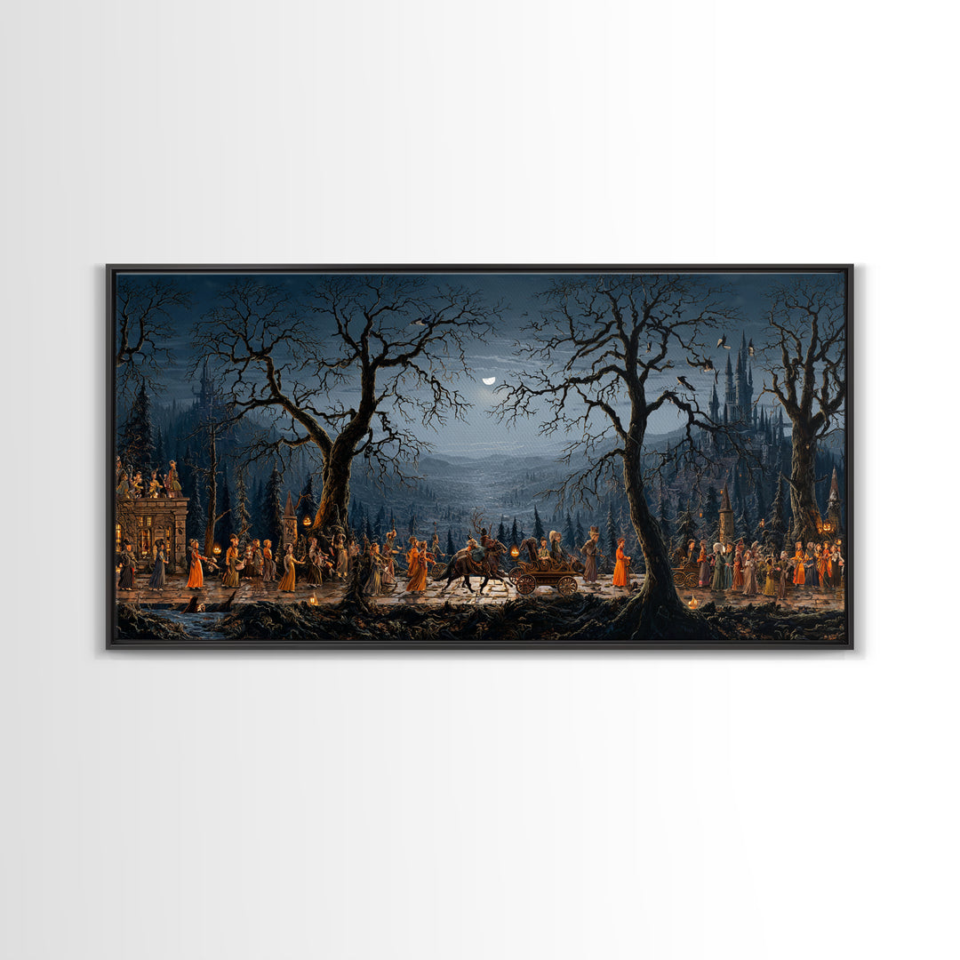 The Haunted Toy Parade, Romantic Gothic Landscape, Wide Panoramic Art, Macabre Wall Art, Canvas Print, Halloween Wall Art