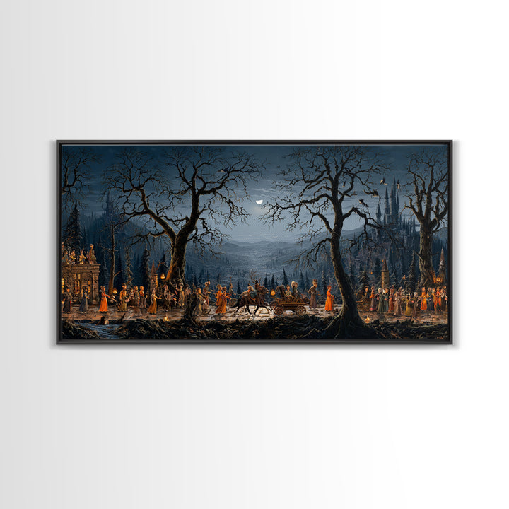 The Haunted Toy Parade, Romantic Gothic Landscape, Wide Panoramic Art, Macabre Wall Art, Canvas Print, Halloween Wall Art