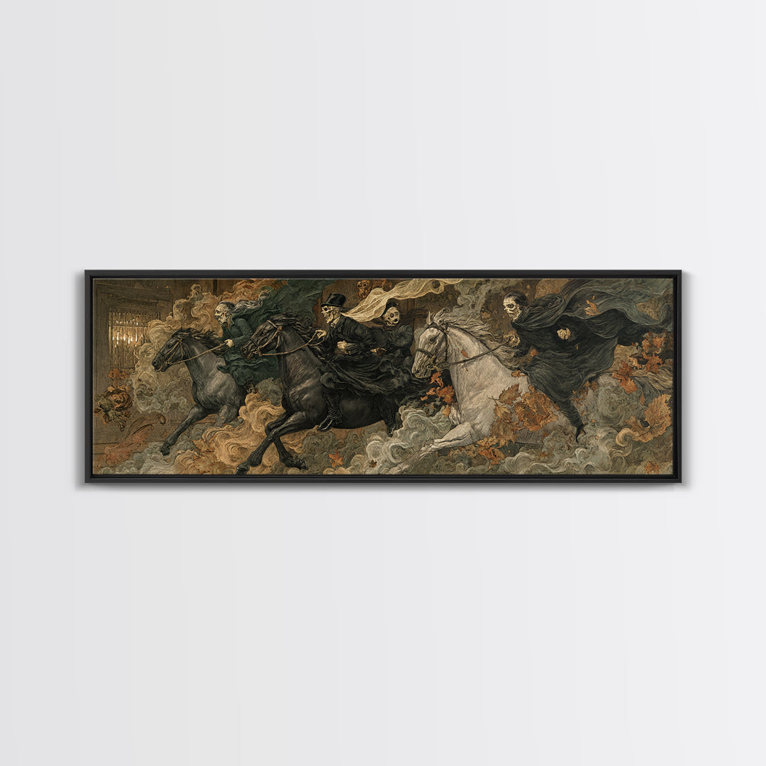 The Haunted Toy Parade, Symbolist Etching Art, Extra Wide Wall Art, Dark Halloween Decor, Framed Canvas Print, Halloween Wall Art