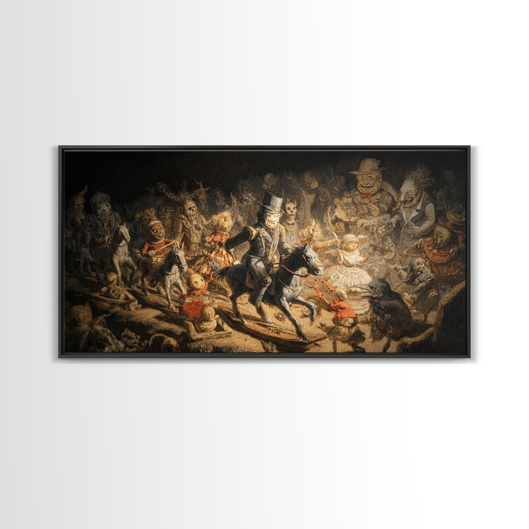 The Haunted Toy Parade, Expressionist Nightmare Art, Wide Panoramic Art, Dark Fantasy Wall Art, Canvas Print, Halloween Wall Art