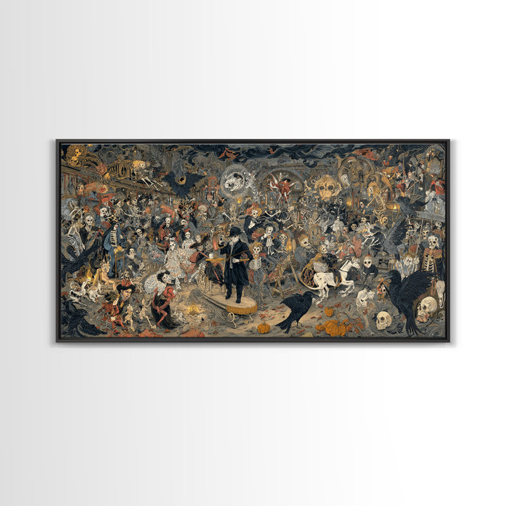 The Haunted Toy Parade, Grotesque Carnival Art, Wide Panoramic Art, Dark Fantasy Wall Art, Framed Canvas Print, Halloween Wall Art
