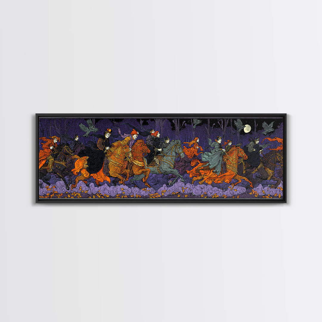 The Haunted Toy Parade, Stained Glass Gothic Art, Extra Wide Wall Art, Dark Fantasy Wall Art, Framed Canvas Print, Halloween Wall Art
