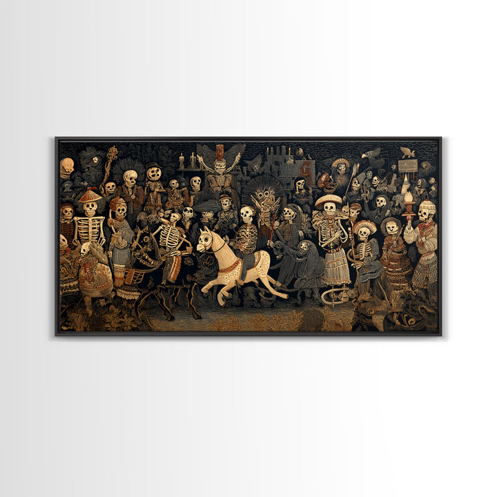 The Haunted Toy Parade, Macabre Folk Print Art, Wide Panoramic Art, Dark Halloween Decor, Canvas Print, Halloween Wall Art