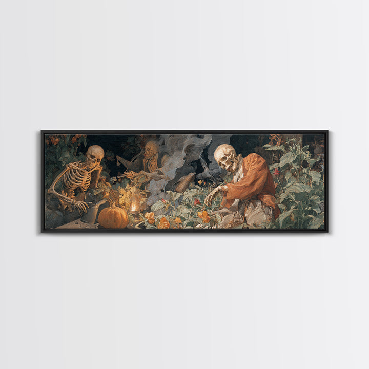 The Skeleton Gardeners, Dark Renaissance Art, Extra Wide Wall Art, Gothic Horror Wall Art, Framed Canvas Print