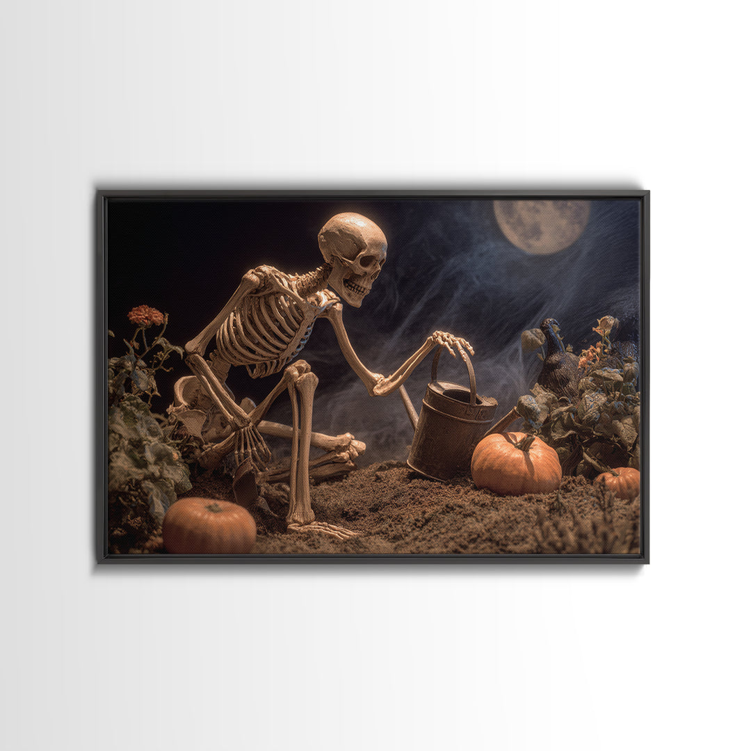 The Skeleton Gardeners, Danse Macabre Art, Landscape Wall Art, Gothic Horror Wall Art, Framed Canvas Print