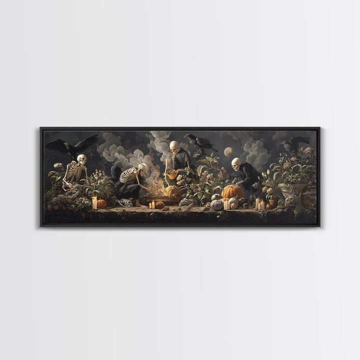 The Skeleton Gardeners, Gothic Nightmare Art, Extra Wide Wall Art, Macabre Wall Art, Canvas Print, Halloween Wall Art