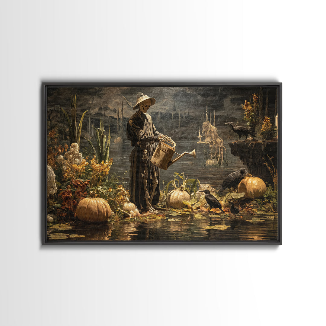The Skeleton Gardeners, Symbolist Gothic Landscape, Landscape Wall Art, Macabre Wall Art, Canvas Print, Halloween Wall Art