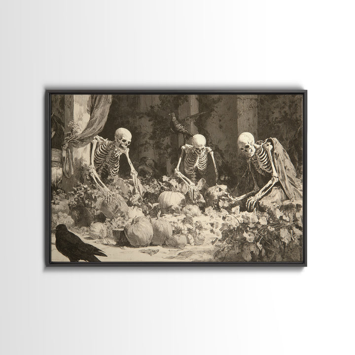 The Skeleton Gardeners, Decadent Gothic Art, Landscape Wall Art, Gothic Horror Wall Art, Framed Canvas Print, Halloween Wall Art