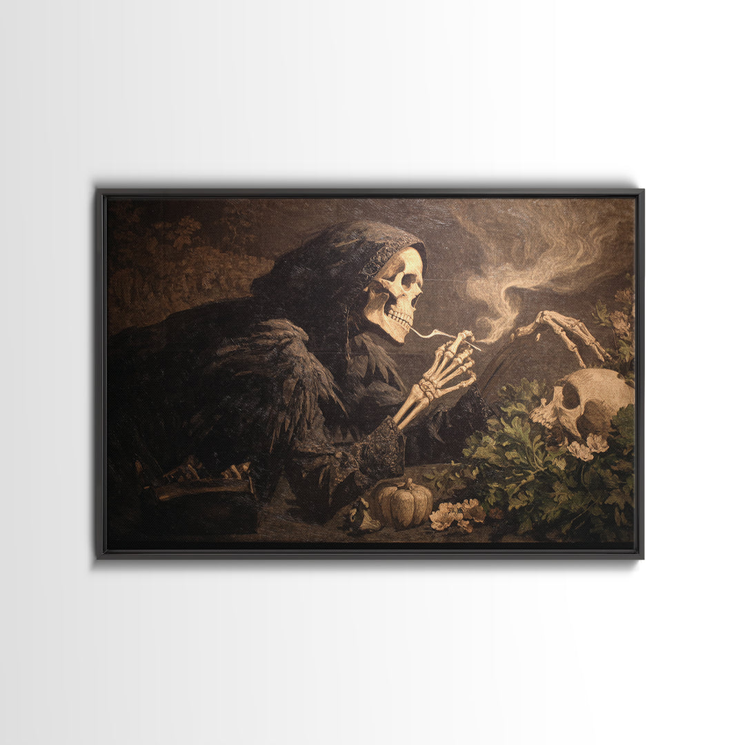 The Skeleton Gardeners, Dark Symbolist Art, Landscape Wall Art, Gothic Horror Wall Art, Framed Canvas Print, Halloween Wall Art