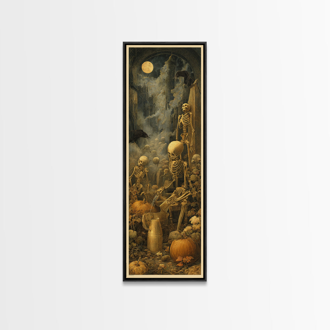 The Skeleton Gardeners, Surreal Apocalyptic Art, Tall Narrow Wall Art, Dark Fantasy Wall Art, Canvas Print, Halloween Wall Art