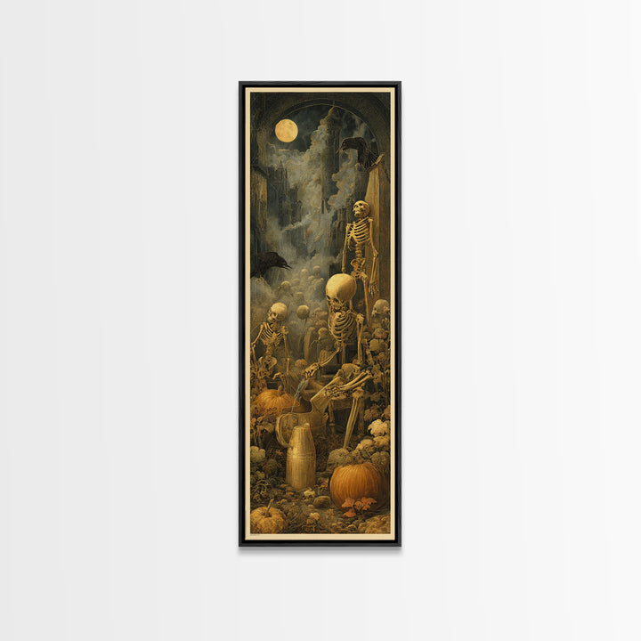 The Skeleton Gardeners, Surreal Apocalyptic Art, Tall Narrow Wall Art, Dark Fantasy Wall Art, Canvas Print, Halloween Wall Art