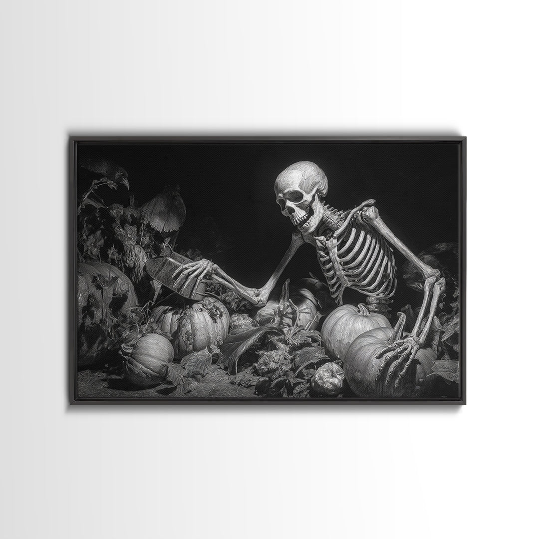 The Skeleton Gardeners, Biomechanical Horror Art, Landscape Wall Art, Gothic Horror Wall Art, Canvas Print, Halloween Wall Art