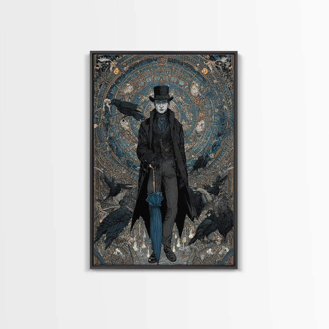 The Bat Umbrella Salesman, Stained Glass Gothic Art, Vertical Wall Art, Macabre Wall Art, Canvas Print, Halloween Wall Art, Halloween Decor