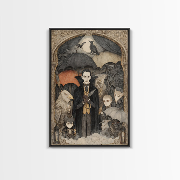 The Bat Umbrella Salesman, Victorian Macabre Art, Vertical Wall Art, Dark Fantasy Wall Art, Canvas Print, Halloween Wall Art