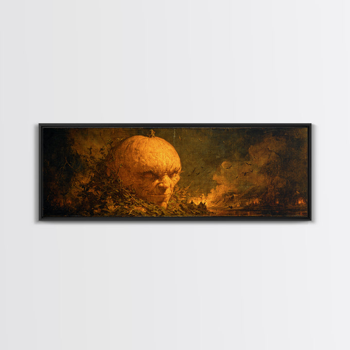 The Pumpkin-House Neighborhood, Dark Romantic Horror Art, Extra Wide Wall Art, Dark Fantasy Wall Art, Framed Canvas Print