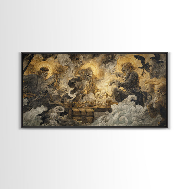 The Ghost Pirate Picnic, Dark Renaissance Art, Wide Panoramic Art, Dark Fantasy Wall Art, Canvas Print, Halloween Wall Art