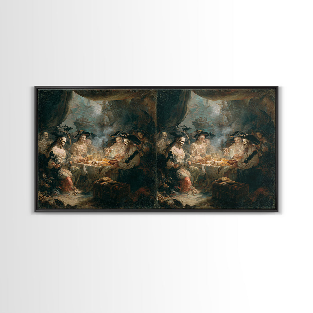 The Ghost Pirate Picnic, Dark Romantic Horror Art, Wide Panoramic Art, Dark Fantasy Wall Art, Canvas Print, Halloween Wall Art