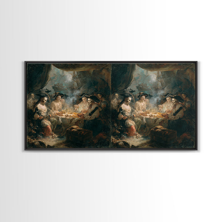 The Ghost Pirate Picnic, Dark Romantic Horror Art, Wide Panoramic Art, Dark Fantasy Wall Art, Canvas Print, Halloween Wall Art