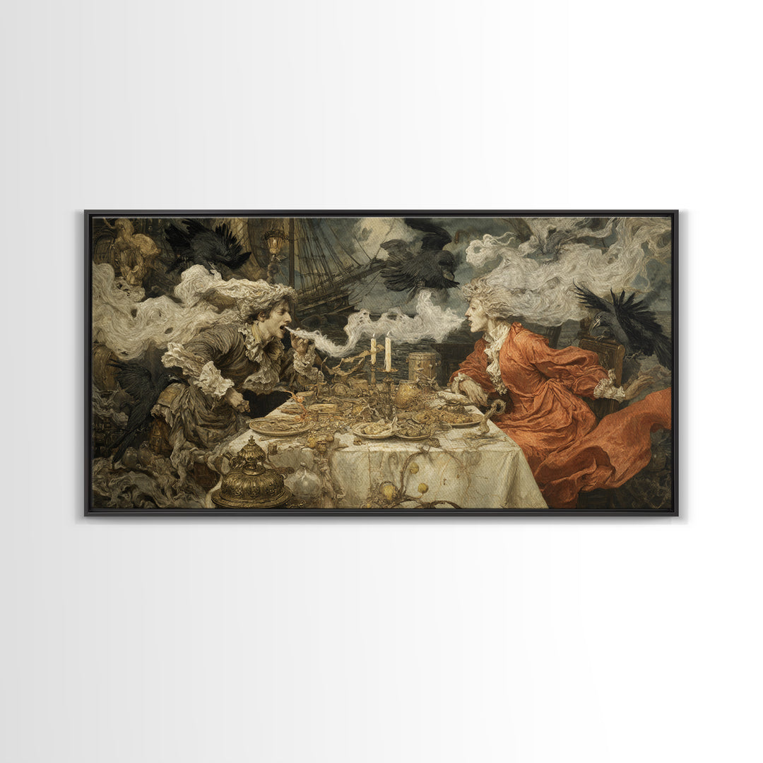 The Ghost Pirate Picnic, Ornate Symbolist Art, Wide Panoramic Art, Dark Halloween Decor, Canvas Print, Halloween Wall Art