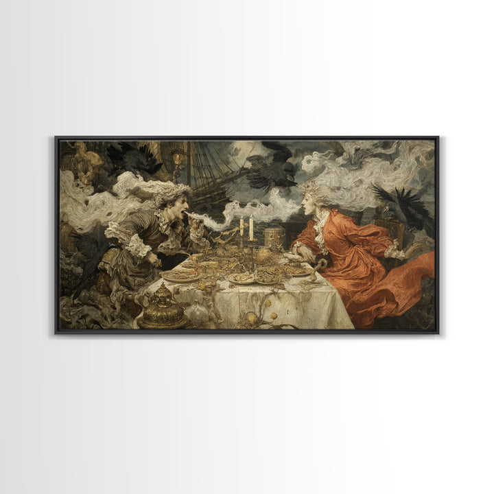 The Ghost Pirate Picnic, Ornate Symbolist Art, Wide Panoramic Art, Dark Halloween Decor, Canvas Print, Halloween Wall Art