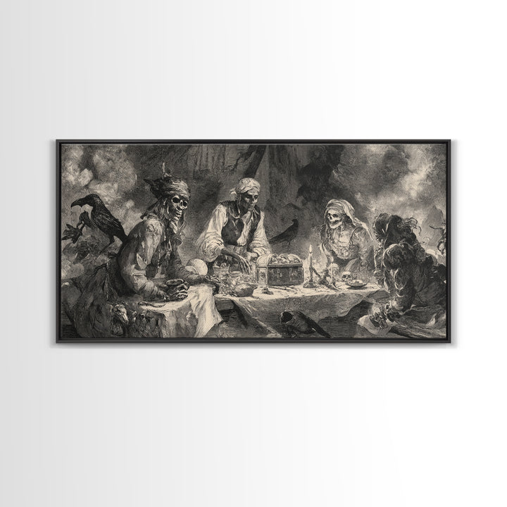 The Ghost Pirate Picnic, Decadent Gothic Art, Wide Panoramic Art, Gothic Horror Wall Art, Framed Canvas Print, Halloween Wall Art