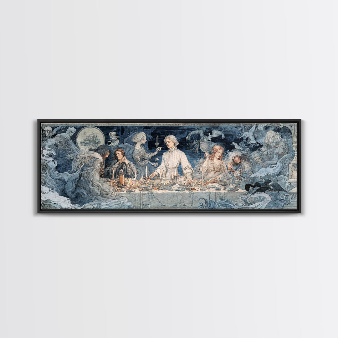 The Ghost Pirate Picnic, Symbolist Death Art, Extra Wide Wall Art, Dark Fantasy Wall Art, Framed Canvas Print, Halloween Wall Art