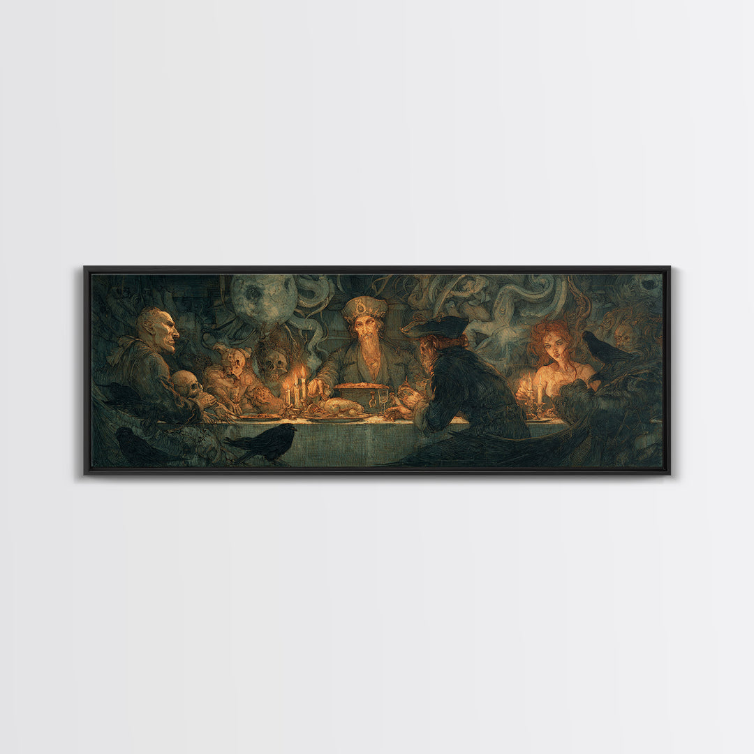 The Ghost Pirate Picnic, Dark Symbolist Art, Extra Wide Wall Art, Gothic Horror Wall Art, Framed Canvas Print, Halloween Wall Art