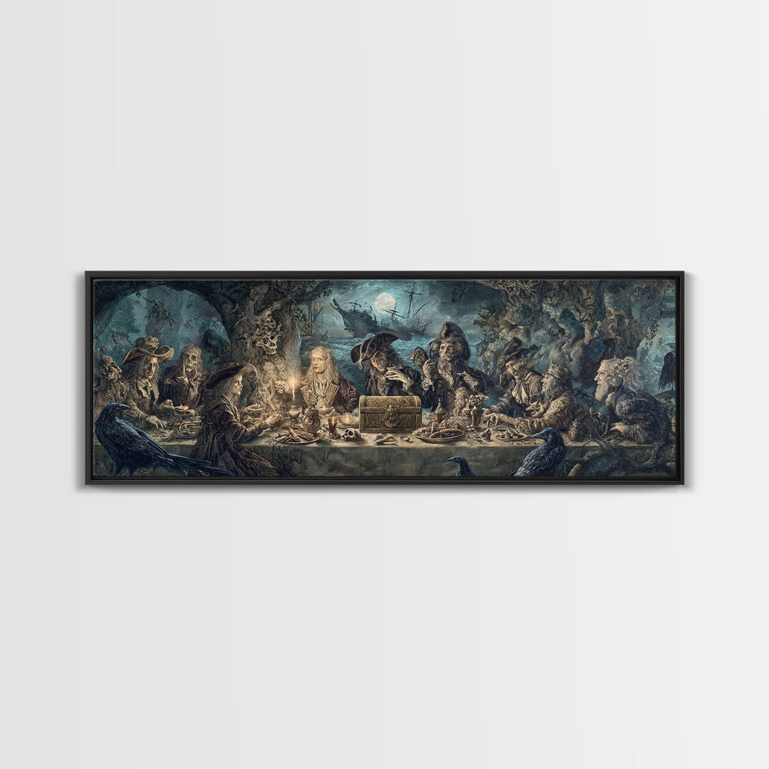 The Ghost Pirate Picnic, Symbolist Etching Art, Extra Wide Wall Art, Gothic Horror Wall Art, Canvas Print, Halloween Wall Art