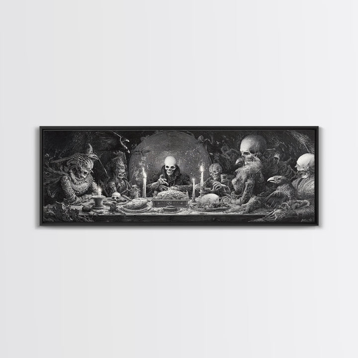 The Ghost Pirate Picnic, Biomechanical Horror Art, Extra Wide Wall Art, Macabre Wall Art, Canvas Print, Halloween Wall Art