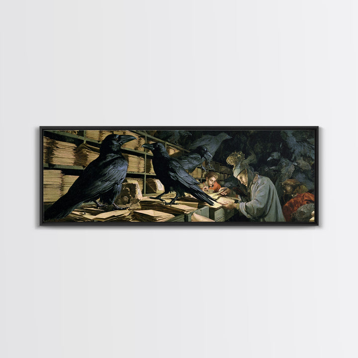 The Raven Post Office, Gothic Nightmare Art, Extra Wide Wall Art, Dark Fantasy Wall Art, Framed Canvas Print, Halloween Wall Art