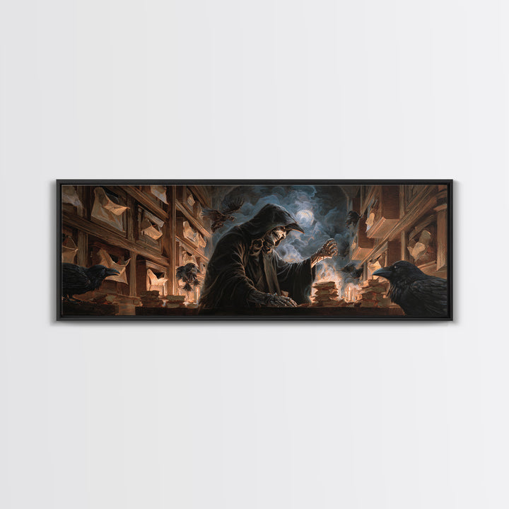 The Raven Post Office, Apocalyptic Romantic Art, Extra Wide Wall Art, Dark Halloween Decor, Canvas Print, Halloween Wall Art