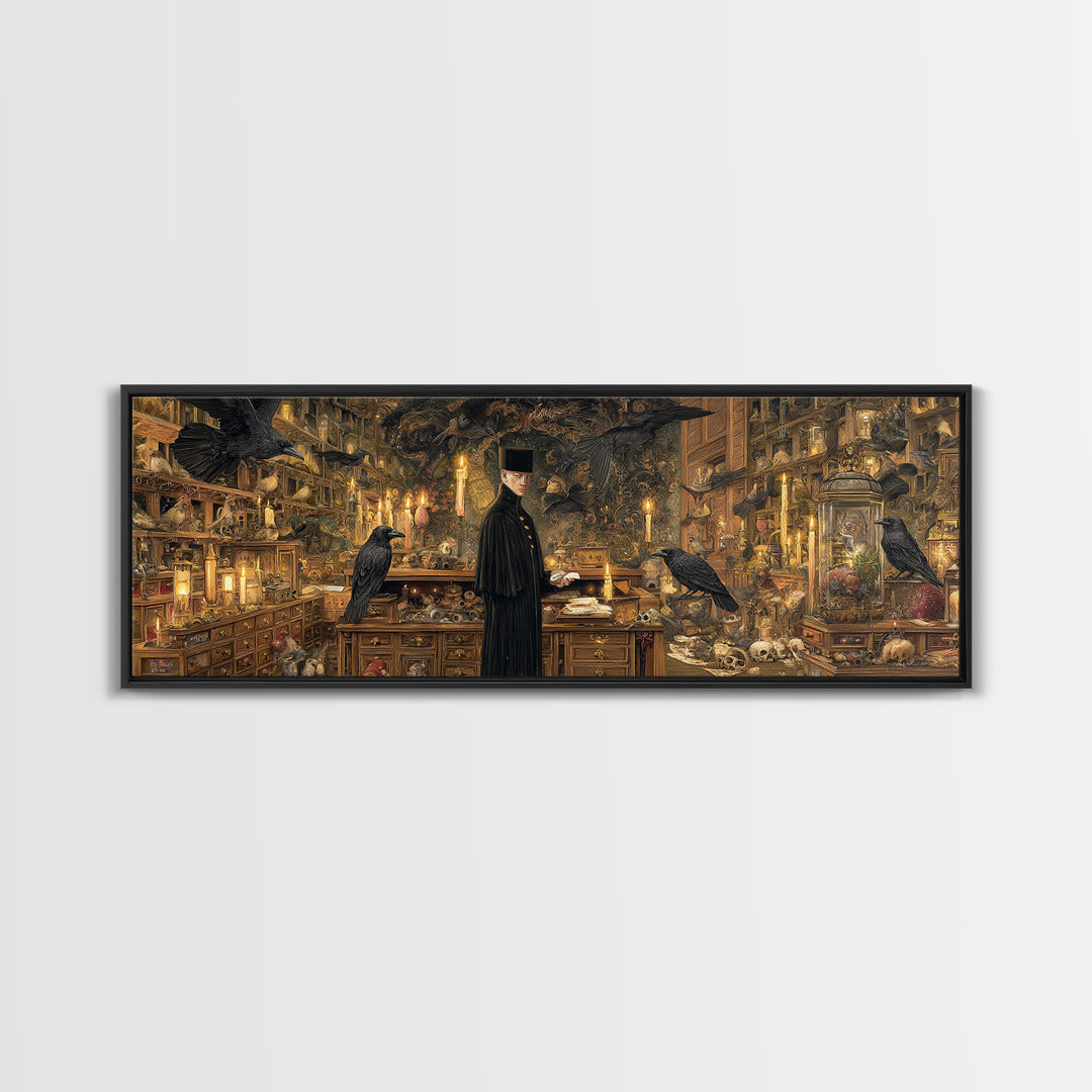 The Raven Post Office, Ornate Symbolist Art, Extra Wide Wall Art, Gothic Horror Wall Art, Framed Canvas Print, Halloween Wall Art