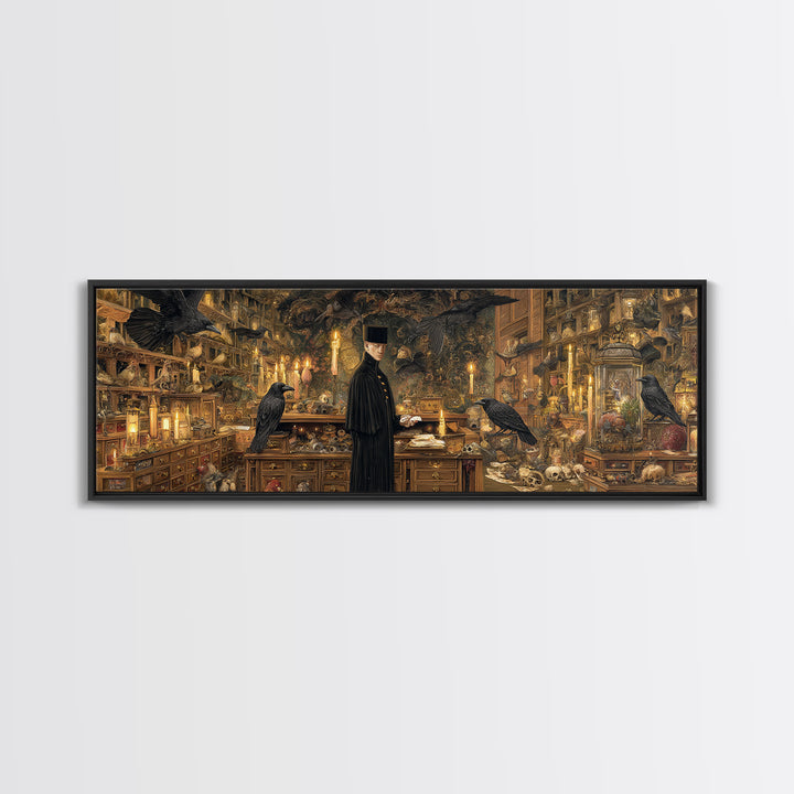The Raven Post Office, Ornate Symbolist Art, Extra Wide Wall Art, Gothic Horror Wall Art, Framed Canvas Print, Halloween Wall Art