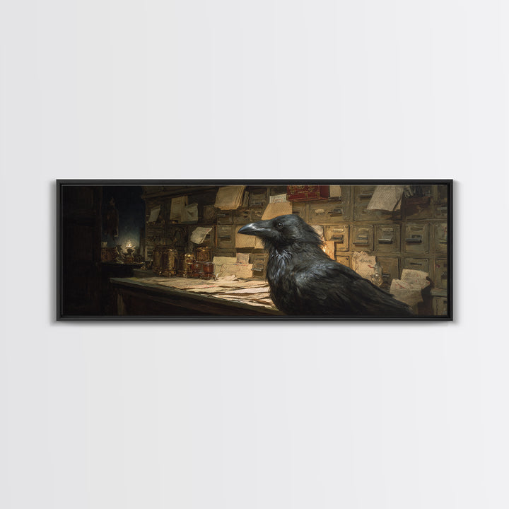 The Raven Post Office, Decadent Gothic Art, Extra Wide Wall Art, Dark Halloween Decor, Canvas Print, Halloween Wall Art