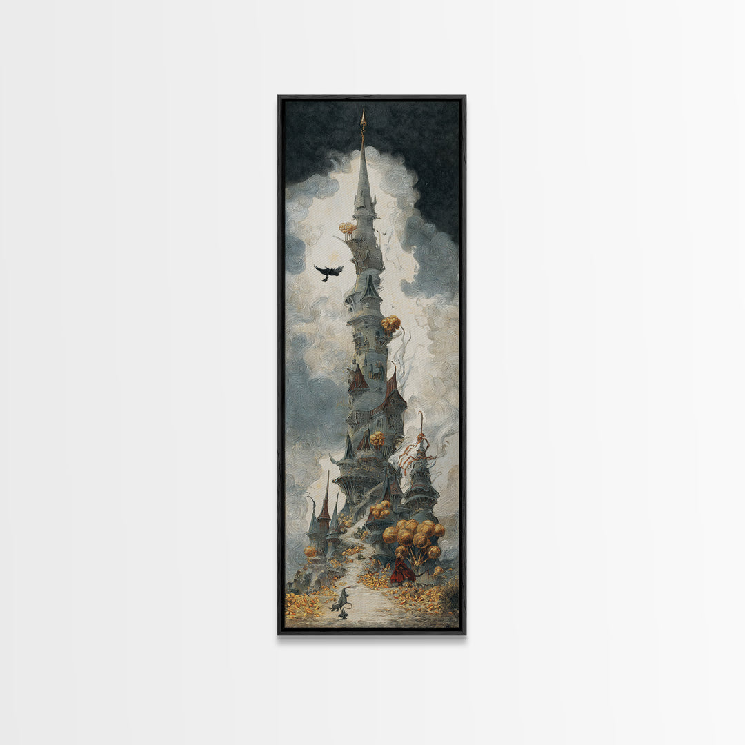 The Candy Corn Kingdom, Gothic Engraving Art, Tall Narrow Wall Art, Dark Fantasy Wall Art, Canvas Print, Halloween Wall Art