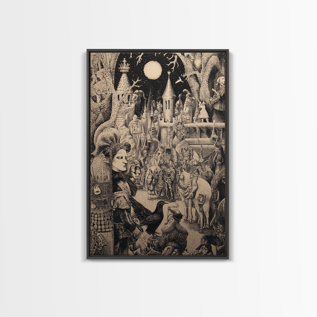The Candy Corn Kingdom, Renaissance Engraving Art, Vertical Wall Art, Gothic Horror Wall Art, Framed Canvas Print, Halloween Wall Art